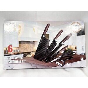 Matte Black Chef's Knife Set Compact 6pc Knives Scissors Peeler